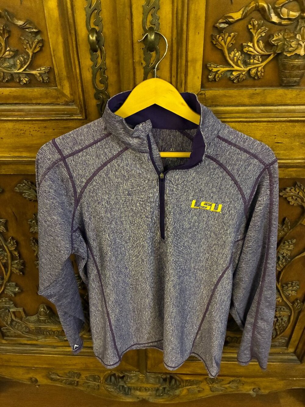 Antigua LSU Tigers 1/4 Zip Pullover Long Sleeve Top Purple XL Stretch Academia